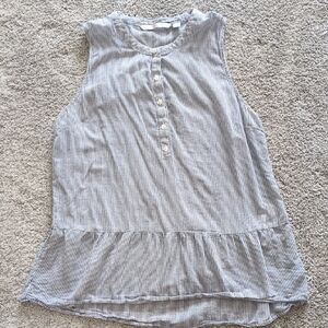 LC Lauren Conrad Blue And White Striped Peplum Sleeveless Top Size Large